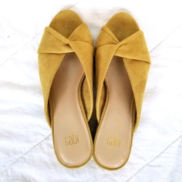 CAbi yellow faux suede mules criss cross wrap front block heel hippie ladylike 7 - Picture 3 of 8